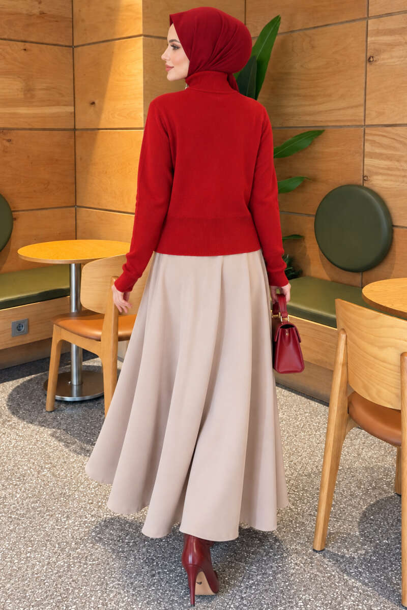 Double-Zippered Buttoned Knit Cardigan Red - الصورة 4