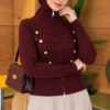 Double-Zippered Buttoned Knit Cardigan Plum - immagine 3