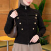 Double-Zippered Buttoned Knit Cardigan Black – Bild 3