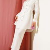 Double-Breasted Pocketed Belted Two-Piece Set Ecru