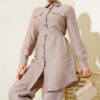 Double-Breasted Pocketed Belted Two-Piece Set Mink - Image 2