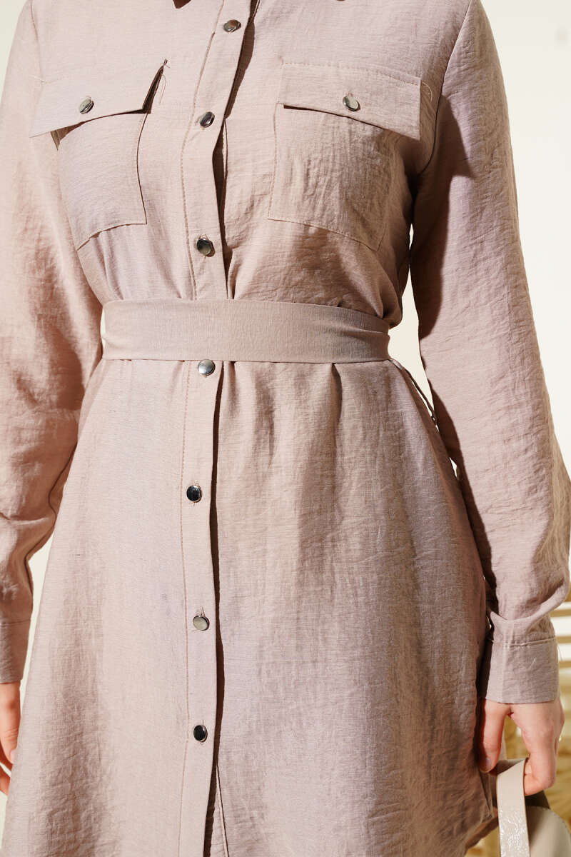 Double-Breasted Pocketed Belted Two-Piece Set Mink - Image 4
