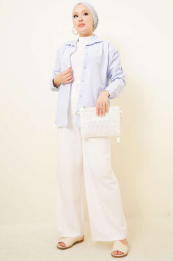 Alternative view of Double Pleated Wide Leg Trousers White