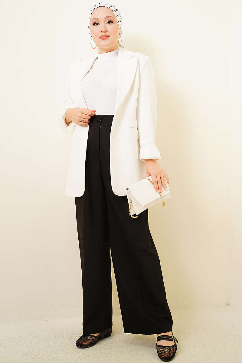 Double Pleated Wide Leg Trousers Black – Image 2