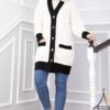Two-Tone Knitted Hair-Pattern Cardigan Ecru