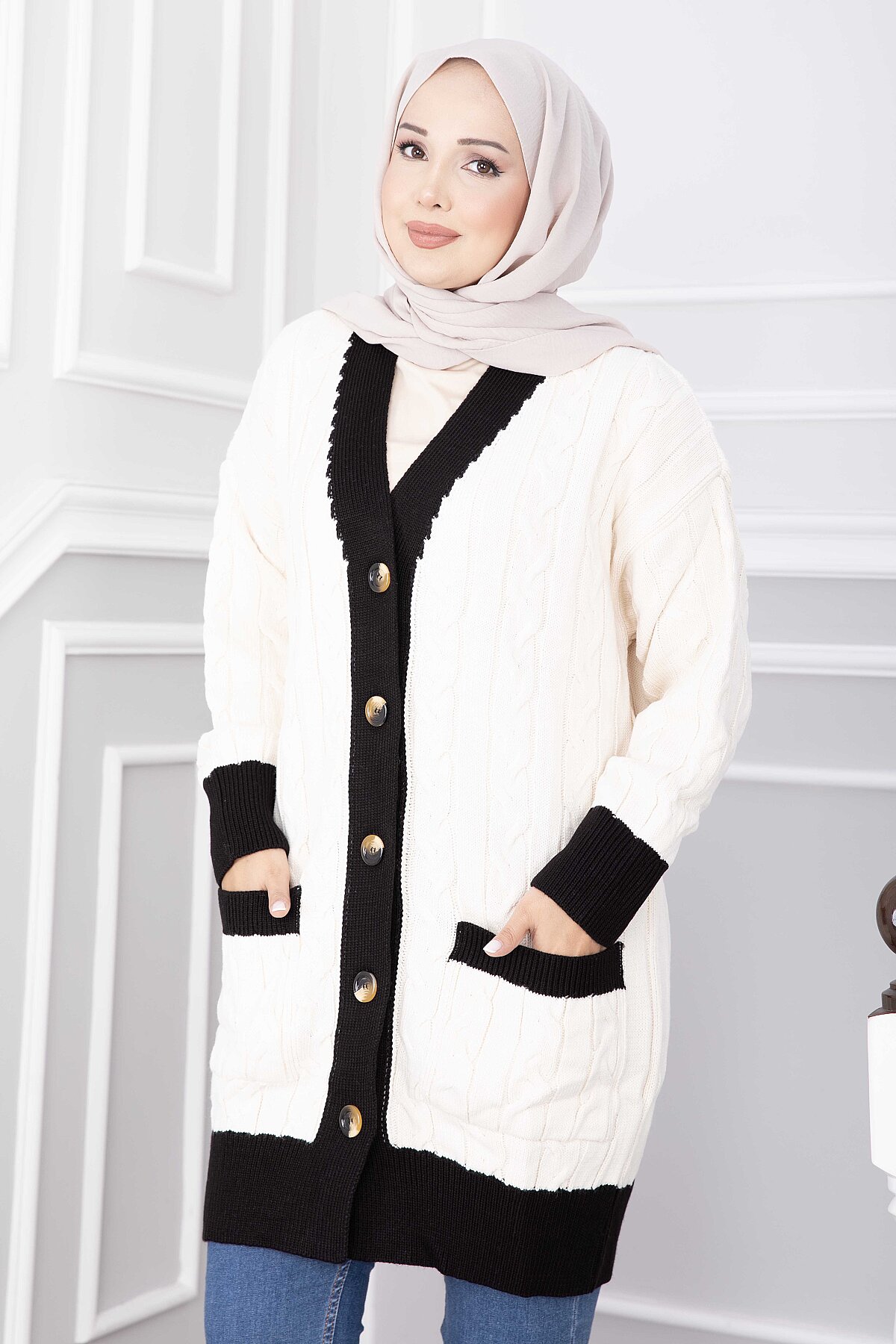 Two-Tone Knitted Hair-Pattern Cardigan Navy Blue – Bild 6