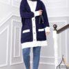 Two-Tone Knitted Hair-Pattern Cardigan Navy Blue – Bild 3