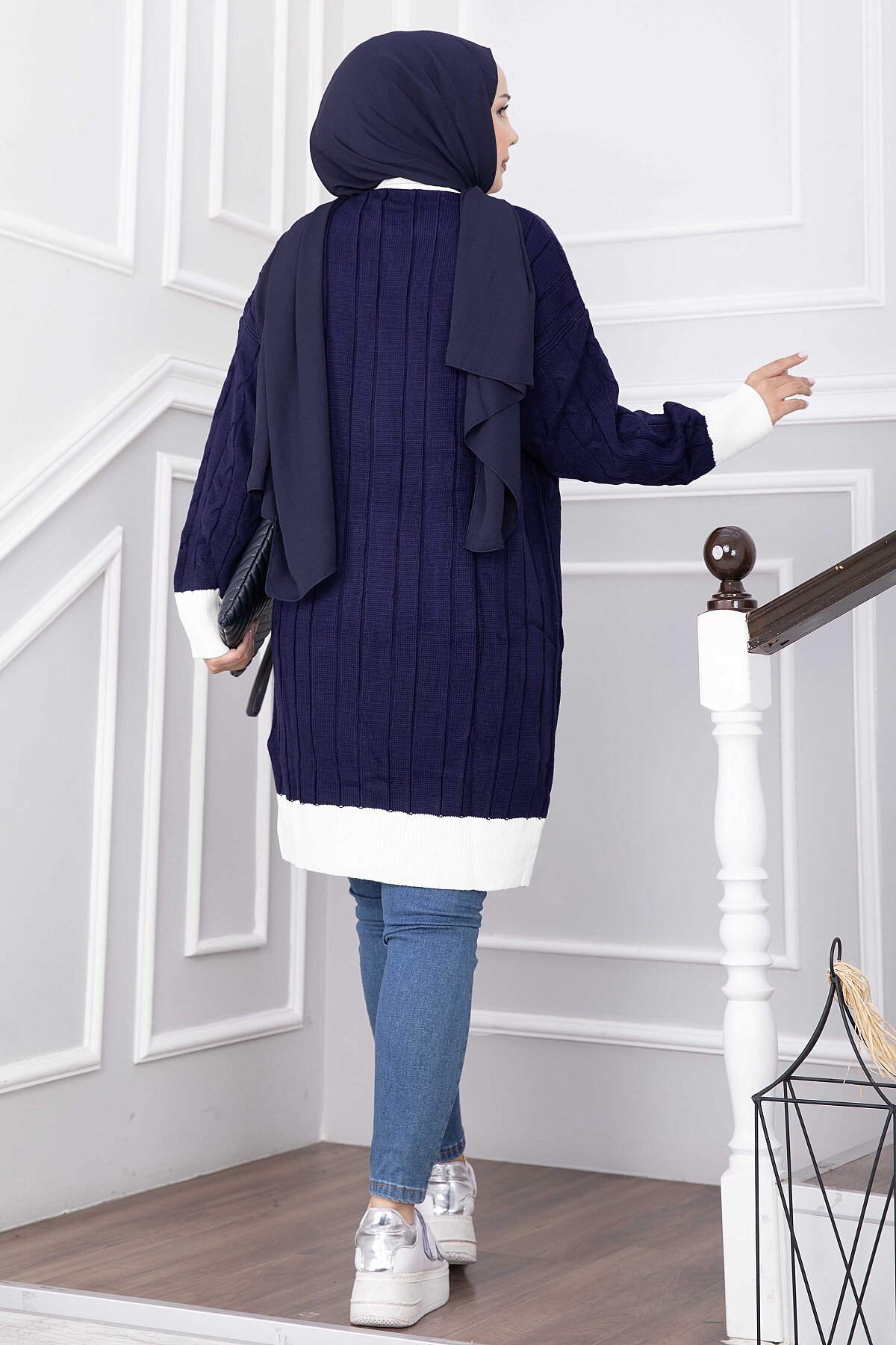 Two-Tone Knitted Hair-Pattern Cardigan Navy Blue – Bild 4