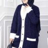 Two-Tone Knitted Hair-Pattern Cardigan Navy Blue – Bild 2
