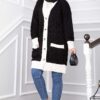 Two-Tone Knitted Hair-Pattern Cardigan Black
