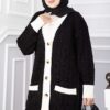 Two-Tone Knitted Hair-Pattern Cardigan Black - immagine 2