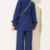 Two-Piece Set with Double Ruffles and Belt Navy Blue - Imagen 3
