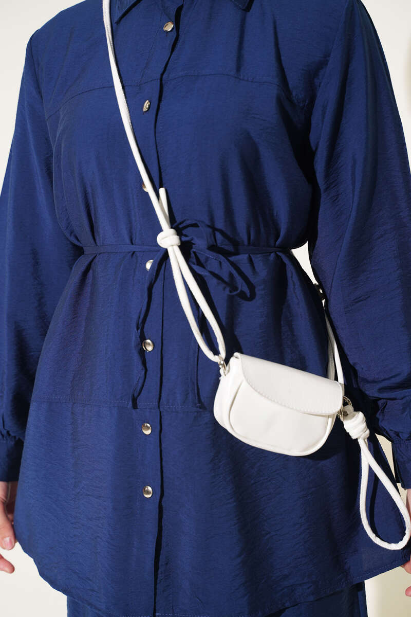 Two-Piece Set with Double Ruffles and Belt Navy Blue - Imagen 4
