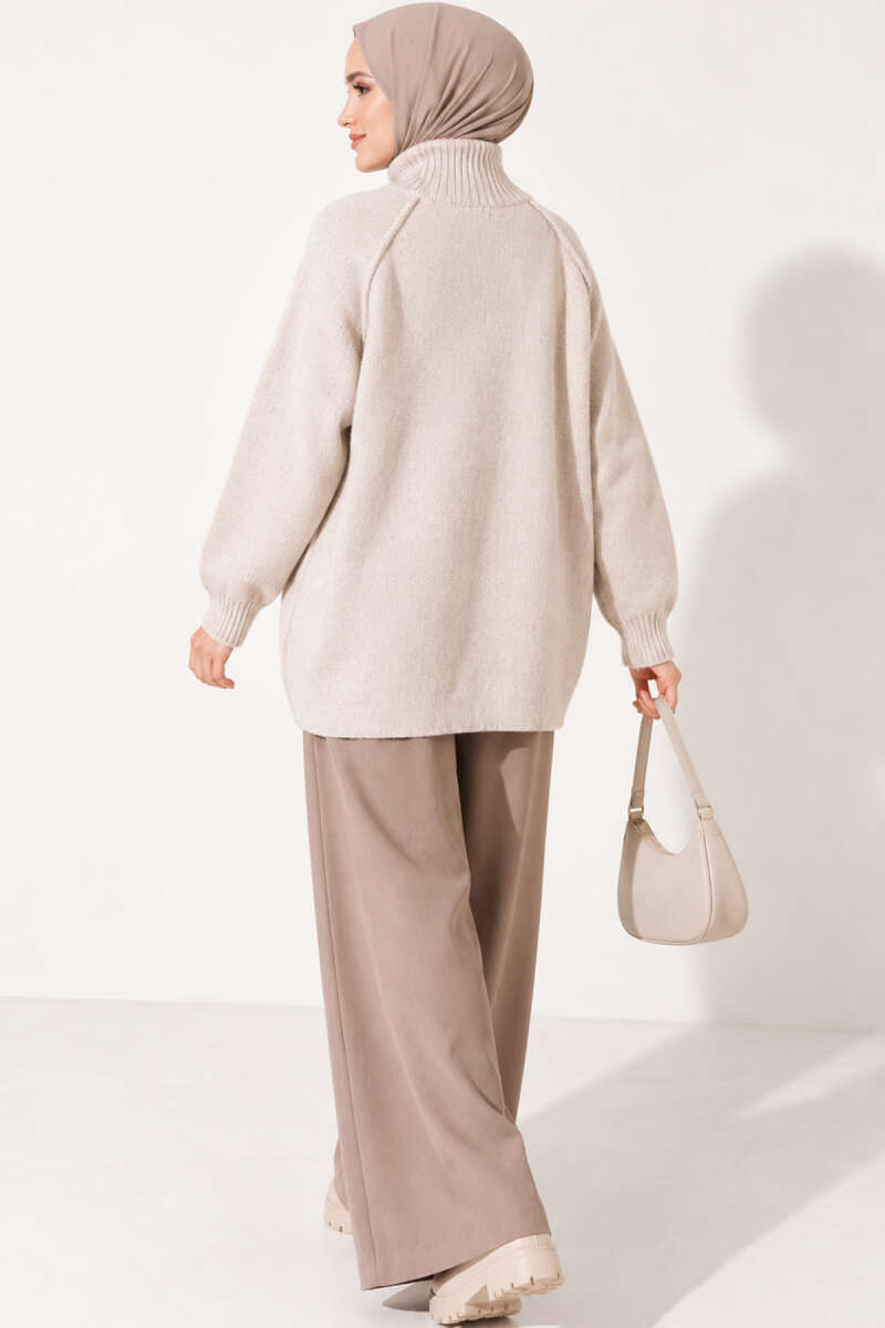 Reversible Zip-up Knit Cardigan Beige – Image 4