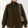 ⁦Reversible Zip-up Knit Cardigan Khaki⁩ - الصورة ⁦3⁩