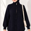 Reversible Zip-up Knit Cardigan Navy Blue