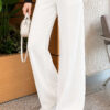 French terry Spanish-style wide-leg pants with cuffed hem White