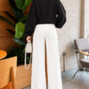 French terry Spanish-style wide-leg pants with cuffed hem White - Imagen 3