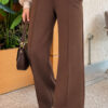 French terry Spanish-style wide-leg pants with cuffed hem Brown