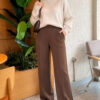 French terry Spanish-style wide-leg pants with cuffed hem Brown - Imagen 2