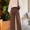 French terry Spanish-style wide-leg pants with cuffed hem Brown - Imagen 3
