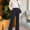 French terry Spanish-style wide-leg pants with cuffed hem Black – Bild 2