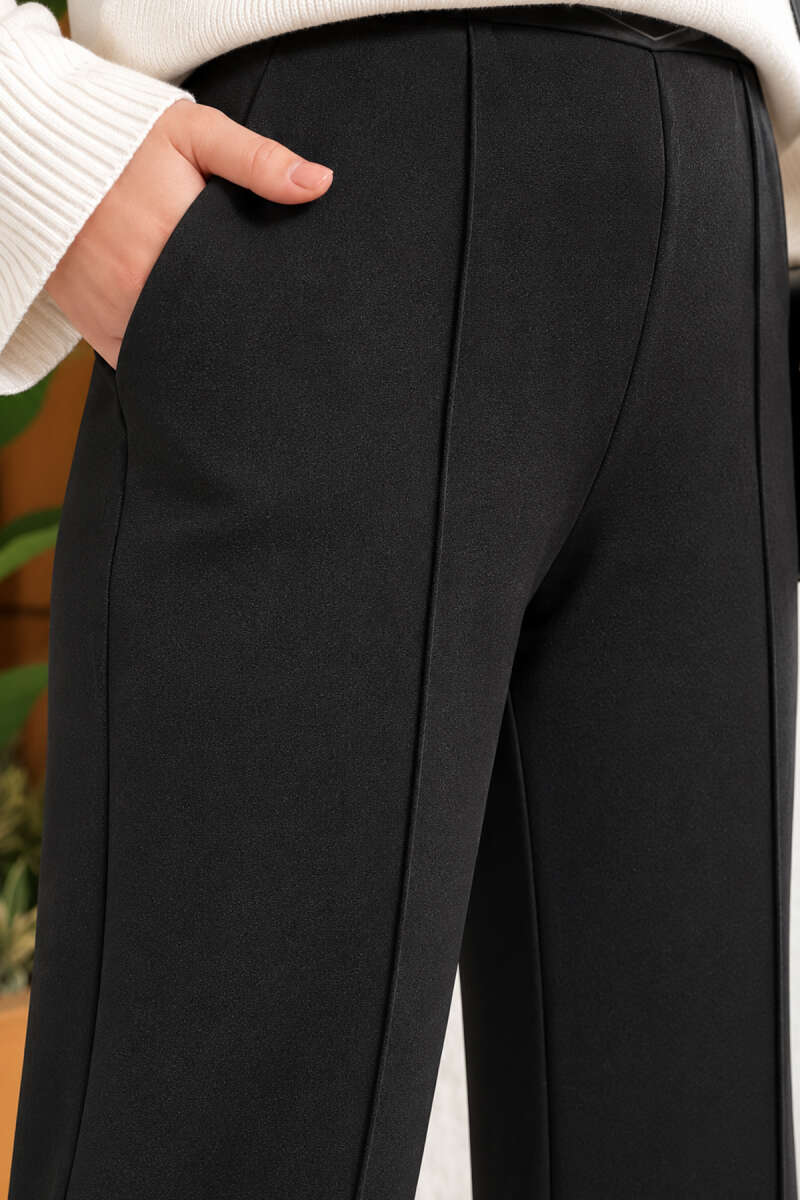 French terry Spanish-style wide-leg pants with cuffed hem Black – Bild 4