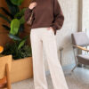 French terry Spanish-style wide-leg pants with cuffed hem Stone – Bild 2