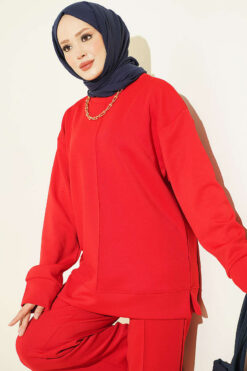 Alternative view of Buttoned Scuba Two-Piece Set Red