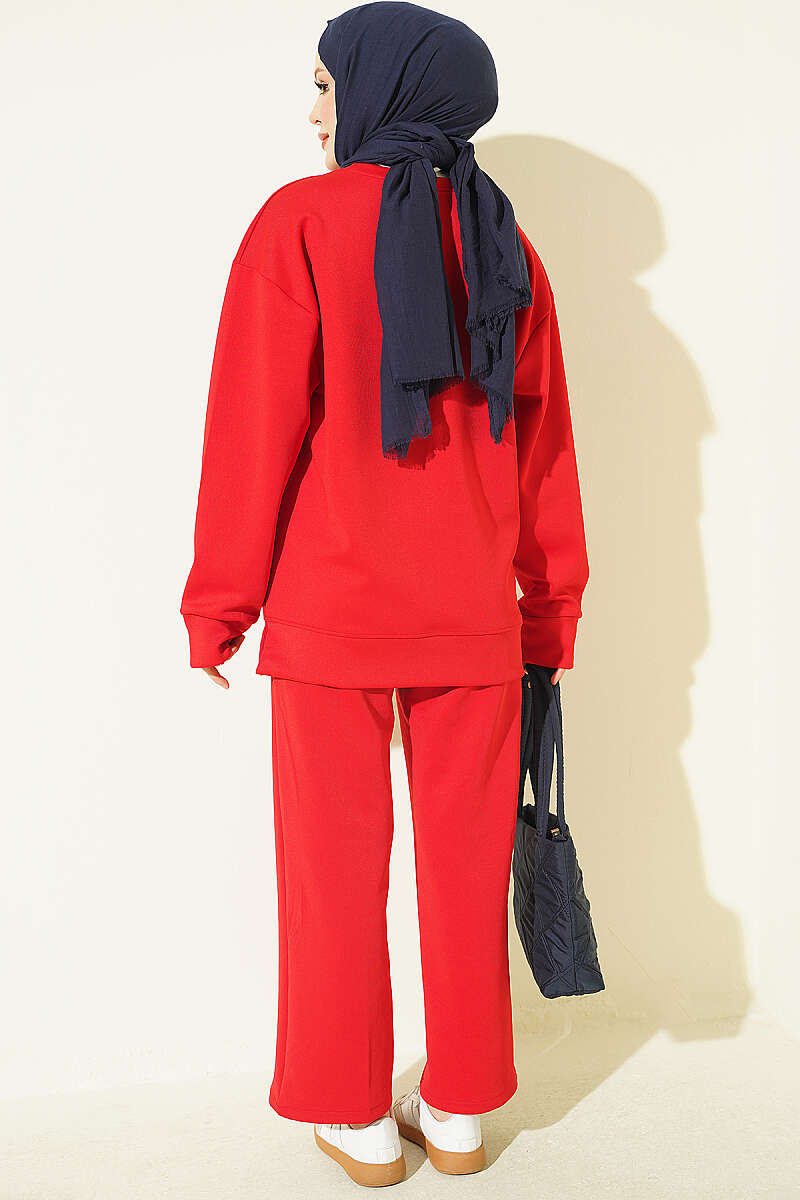 Buttoned Scuba Two-Piece Set Red - immagine 3