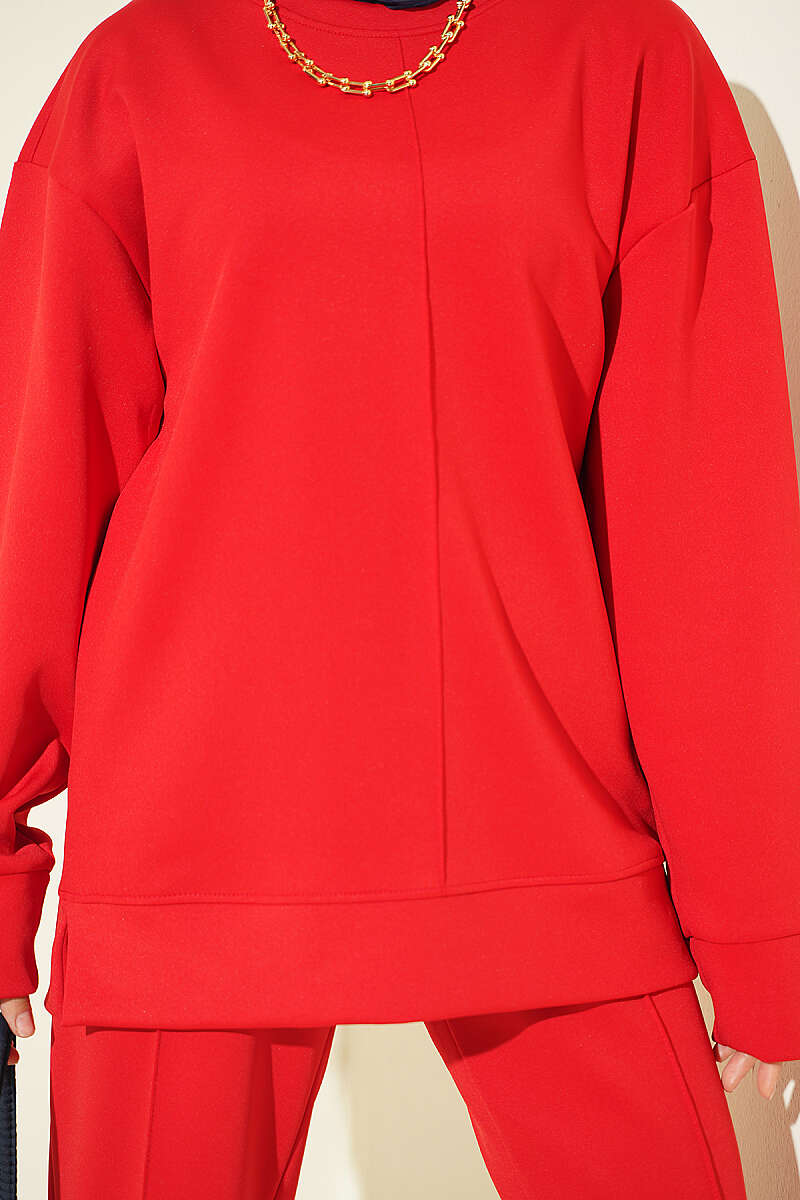 Buttoned Scuba Two-Piece Set Red - immagine 4