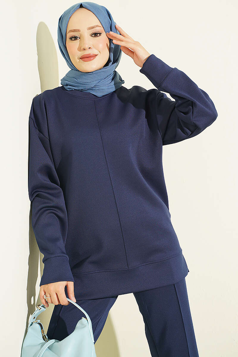 Buttoned Scuba Two-Piece Set Navy Blue - immagine 2