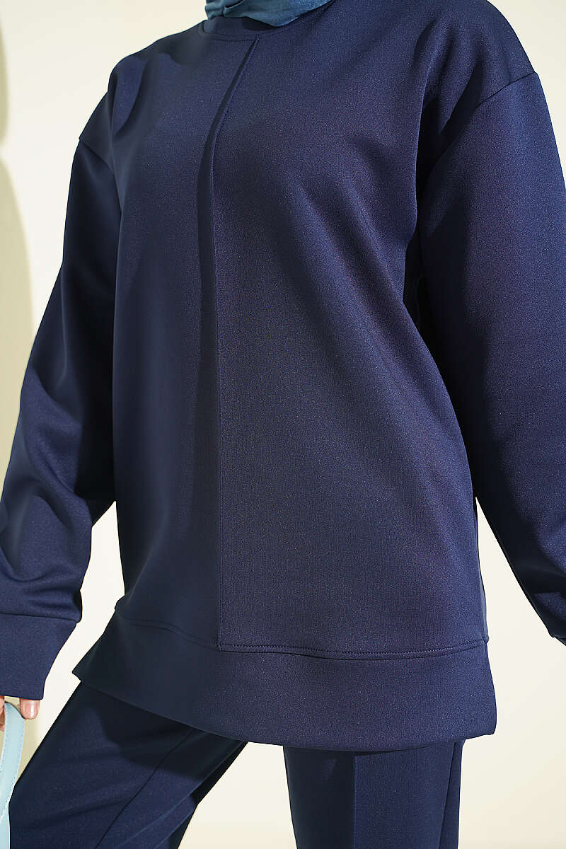 Buttoned Scuba Two-Piece Set Navy Blue - immagine 4