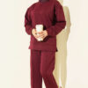 Buttoned Scuba Two-Piece Set Plum