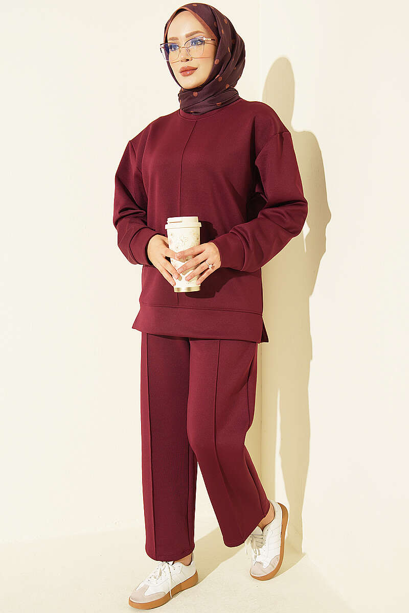 Buttoned Scuba Two-Piece Set Plum