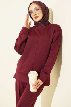 Alternative view of Buttoned Scuba Two-Piece Set Plum
