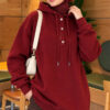 Buttoned Three-Thread Knit Tunic Burgundy
