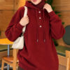 Buttoned Three-Thread Knit Tunic Burgundy - الصورة 3