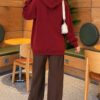 Buttoned Three-Thread Knit Tunic Burgundy - الصورة 4
