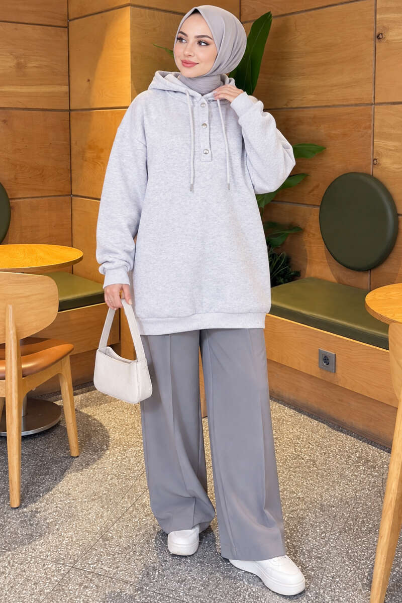 Buttoned Three-Thread Knit Tunic Grey - Imagen 2