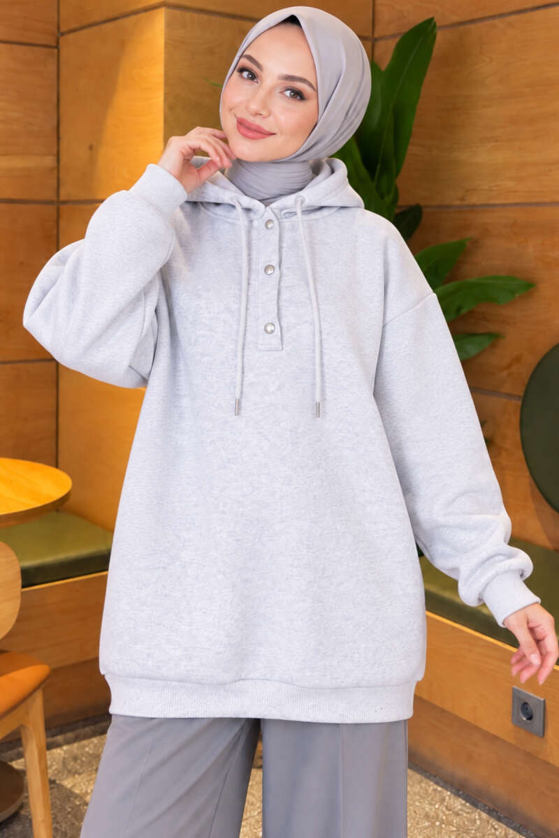 Buttoned Three-Thread Knit Tunic Grey - Imagen 3
