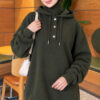 Buttoned Three-Thread Knit Tunic Khaki