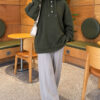 Buttoned Three-Thread Knit Tunic Khaki - Imagen 2