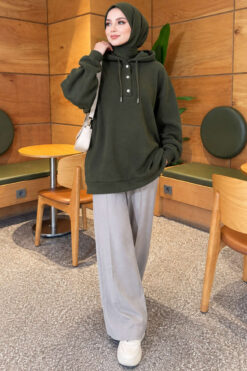 Alternative view of Buttoned Three-Thread Knit Tunic Khaki