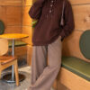 Buttoned Three-Thread Knit Tunic Brown – Bild 2