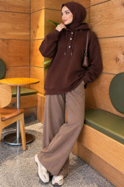 Alternative view of Buttoned Three-Thread Knit Tunic Brown