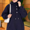 Buttoned Three-Thread Knit Tunic Navy Blue