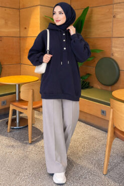 Alternative view of Buttoned Three-Thread Knit Tunic Navy Blue