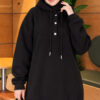 Buttoned Three-Thread Knit Tunic Black