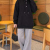Buttoned Three-Thread Knit Tunic Black - الصورة 2